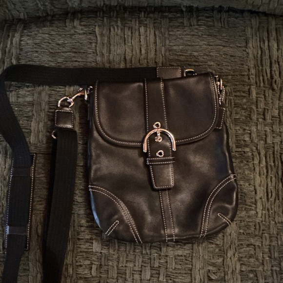 Coach Handbags - Coach Black Leather Crossbody Bag with Buckle Detail